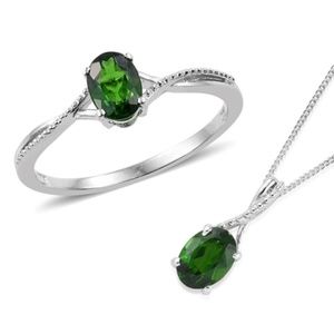 Chrome Diopside Ring & Necklace Set in S. Silver